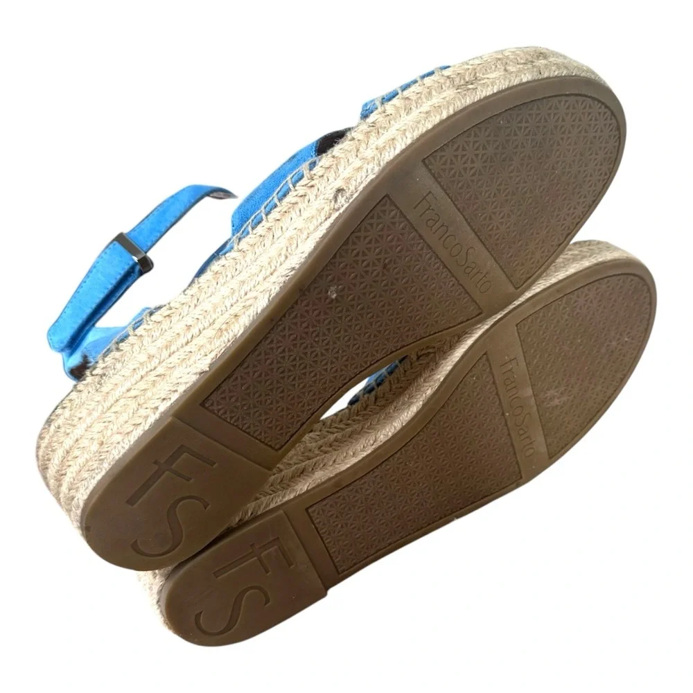 Franco Sarto Women’s 9M Penne Blue Strappy Sandals Espadrilles Colorful Heel